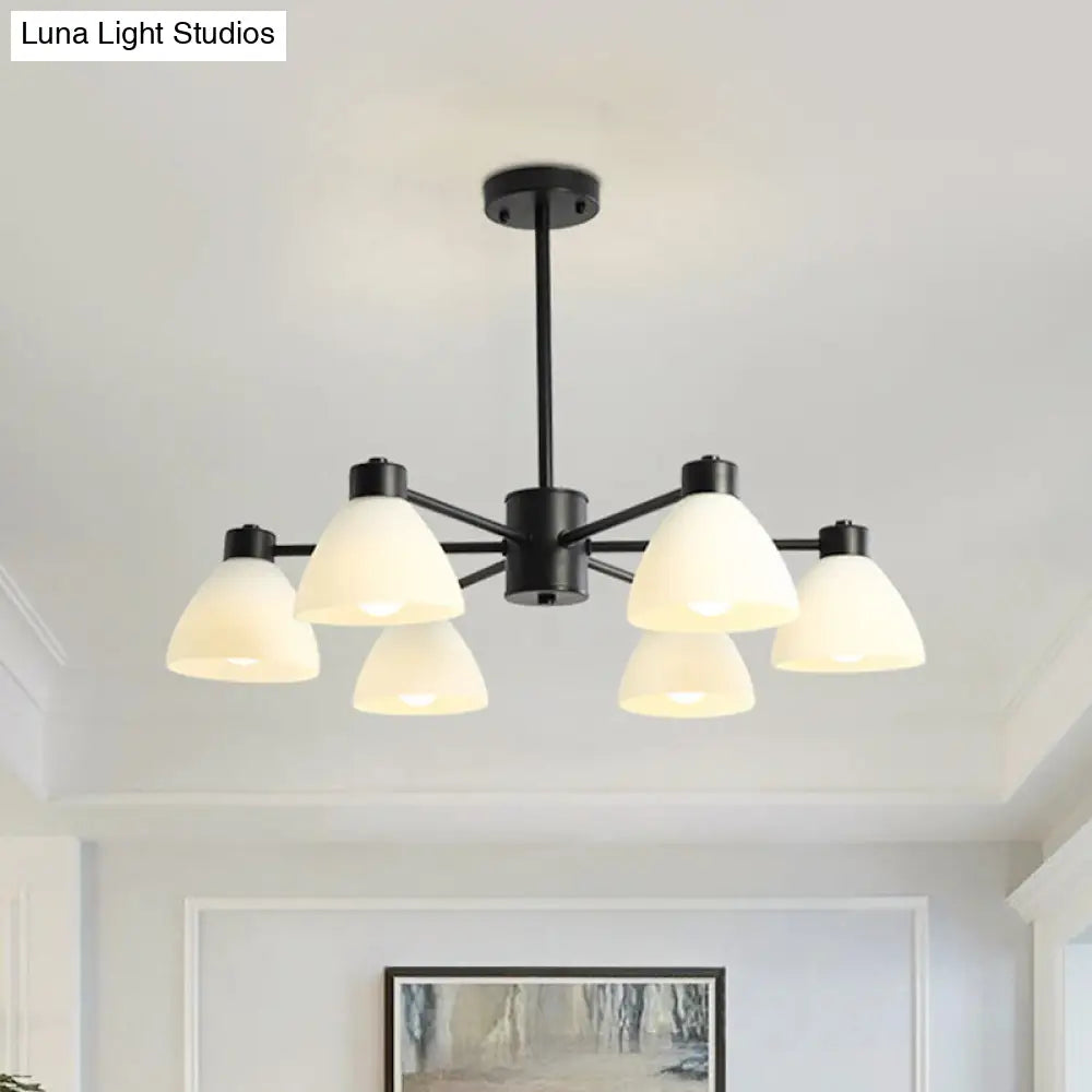 Dining Room Chandelier Lamp Modern Style Black Finish With White Glass Shade 6/8/12 Heads