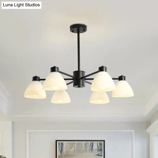 Dining Room Chandelier Lamp Modern Style Black Finish With White Glass Shade 6/8/12 Heads