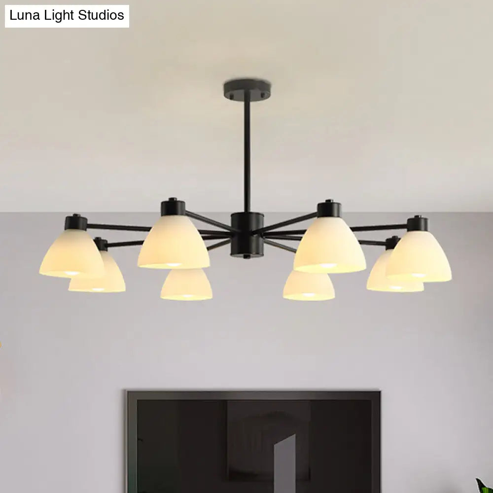 Dining Room Chandelier Lamp Modern Style Black Finish With White Glass Shade 6/8/12 Heads