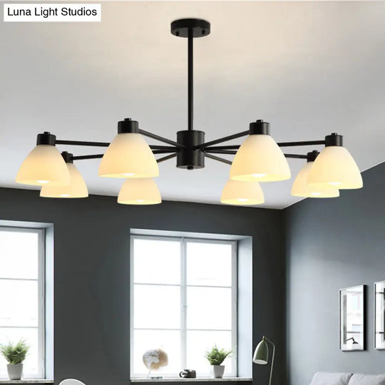 Dining Room Chandelier Lamp Modern Style Black Finish With White Glass Shade 6/8/12 Heads 8 /