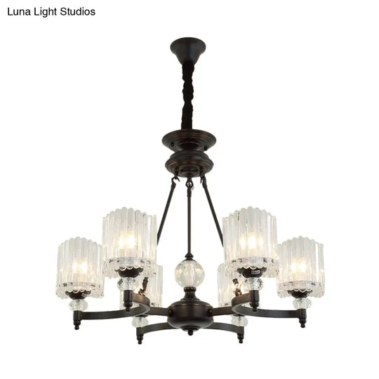 Modern Black Chandelier Pendant With Clear Crystal Shades - 6/8 Head Ceiling Lamp For Restaurants