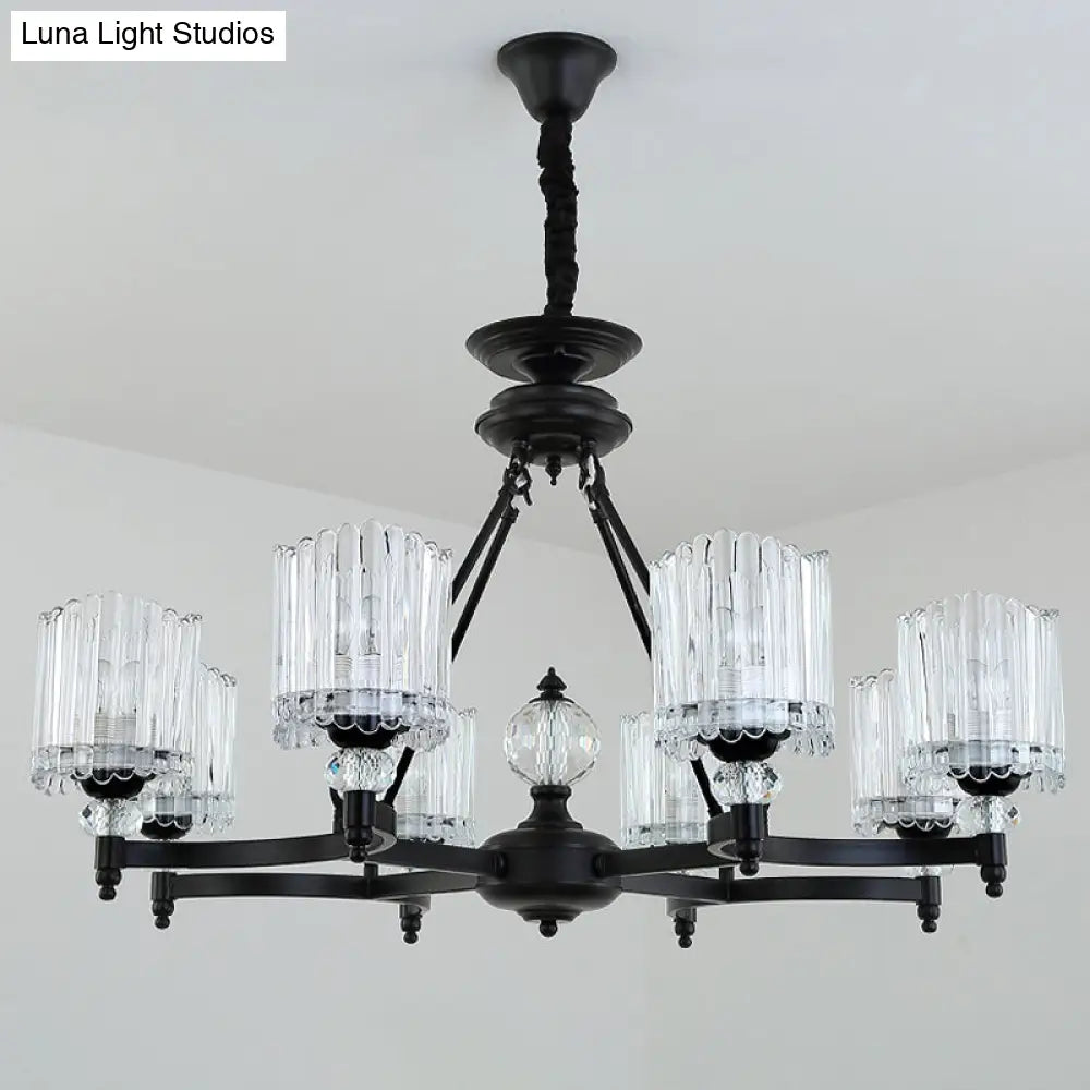 Modern Black Chandelier Pendant With Clear Crystal Shades - 6/8 Head Ceiling Lamp For Restaurants