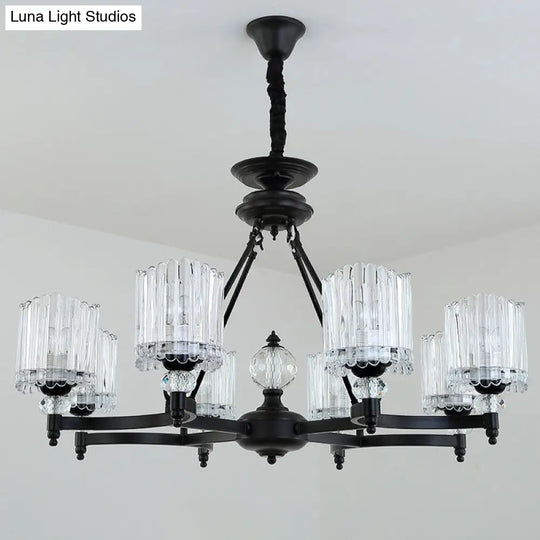 Modern Black Chandelier Pendant With Clear Crystal Shades - 6/8 Head Ceiling Lamp For Restaurants