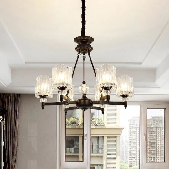 Modern Black Chandelier Pendant With Clear Crystal Shades - 6/8 Head Ceiling Lamp For Restaurants 6