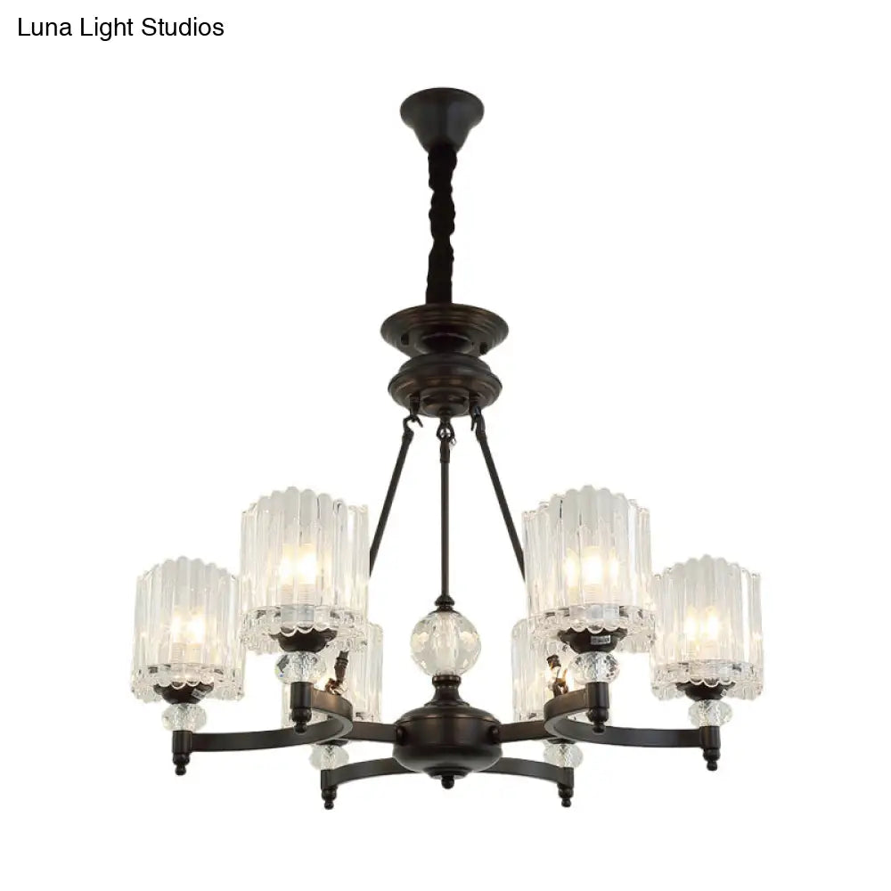 Contemporary Black Chandelier Pendant With Clear Crystal Shades - 6/8 Heads Restaurant Ceiling Lamp