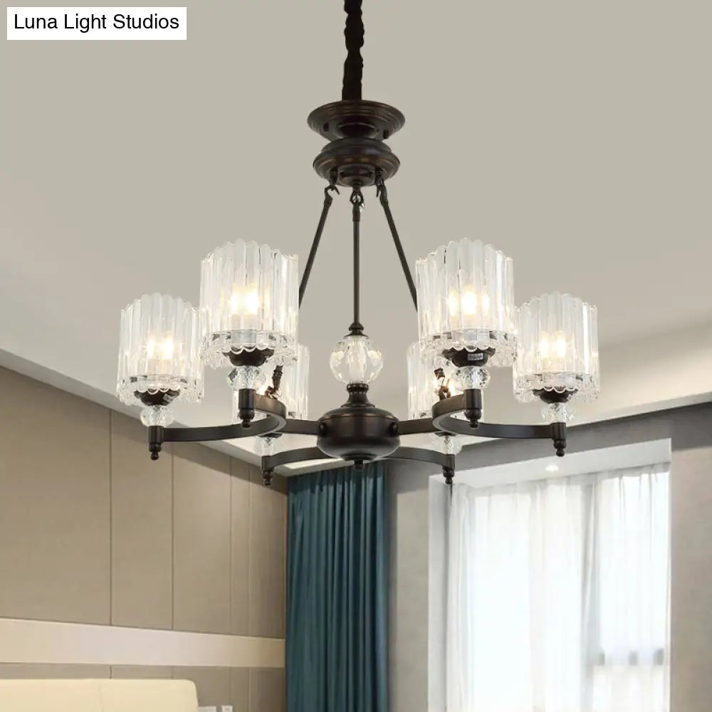 Modern Black Chandelier Pendant With Clear Crystal Shades - 6/8 Head Ceiling Lamp For Restaurants