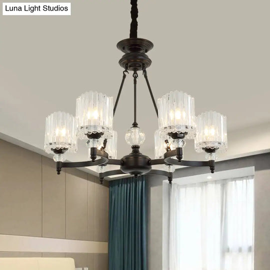 Modern Black Chandelier Pendant With Clear Crystal Shades - 6/8 Head Ceiling Lamp For Restaurants