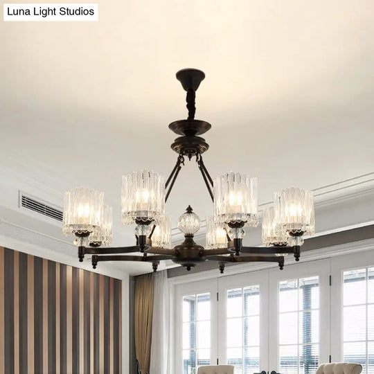 Contemporary Black Chandelier Pendant With Clear Crystal Shades - 6/8 Heads Restaurant Ceiling Lamp