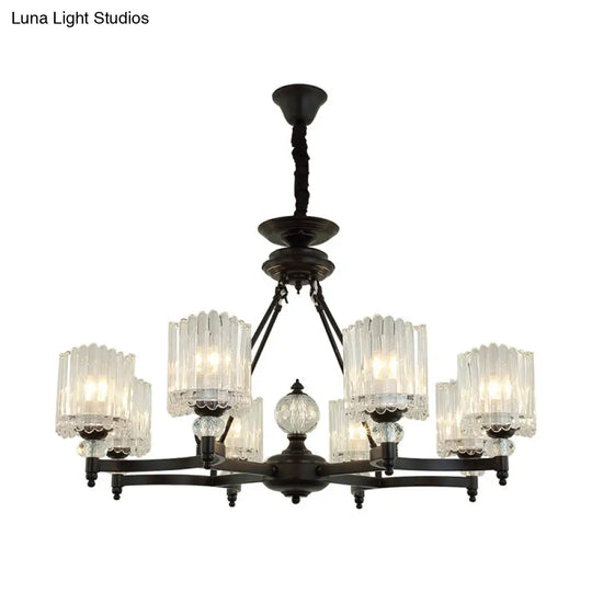 Modern Black Chandelier Pendant With Clear Crystal Shades - 6/8 Head Ceiling Lamp For Restaurants