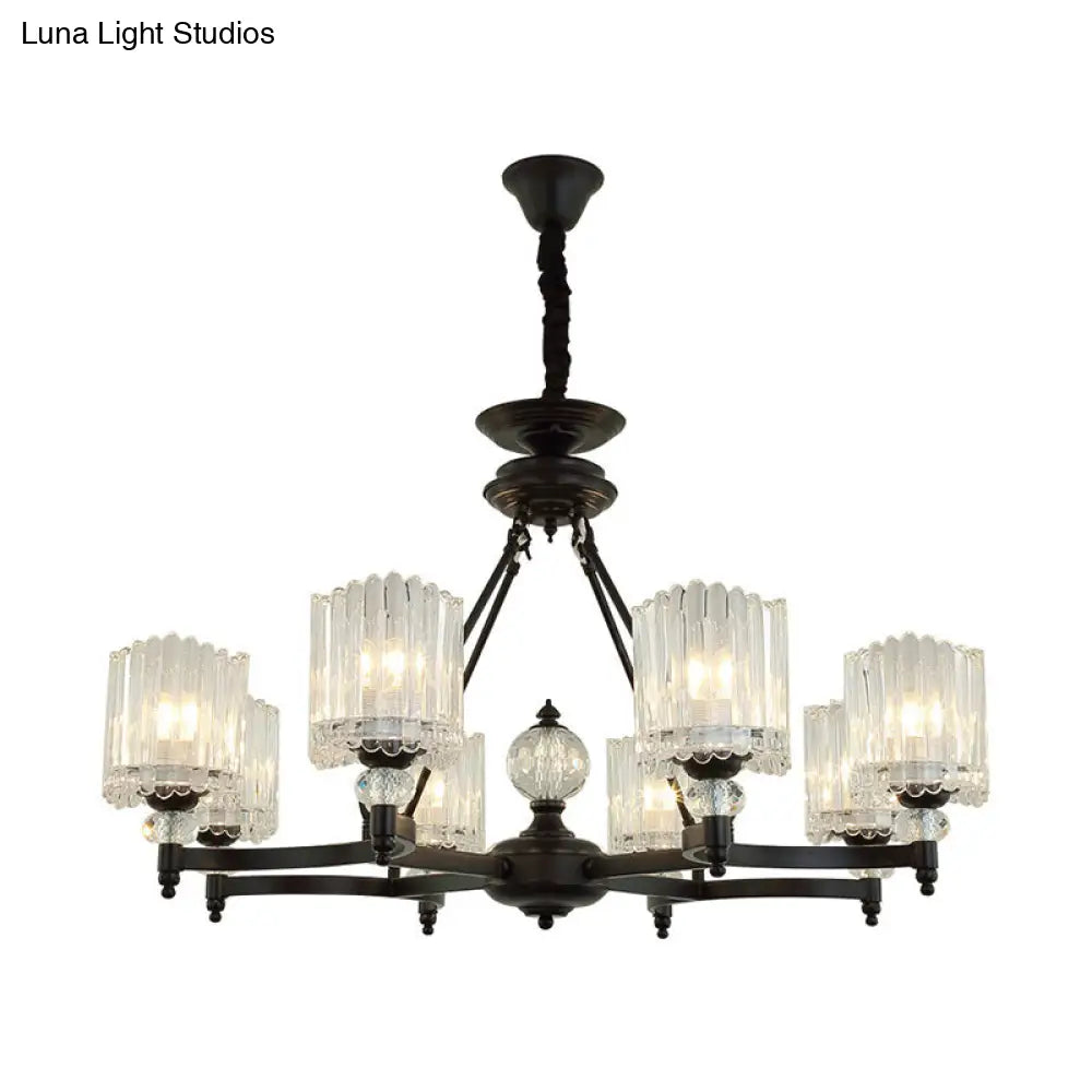 Contemporary Black Chandelier Pendant With Clear Crystal Shades - 6/8 Heads Restaurant Ceiling Lamp