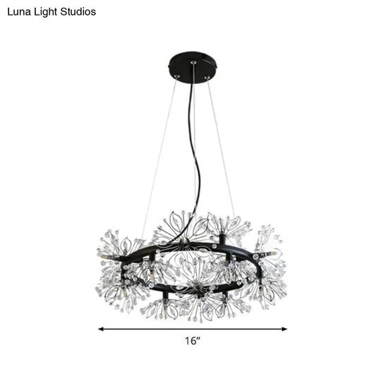 Stylish Black Chandelier With 18-Bulbs Modern Floral Crystal Bead Design - Hanging Lamp Kit