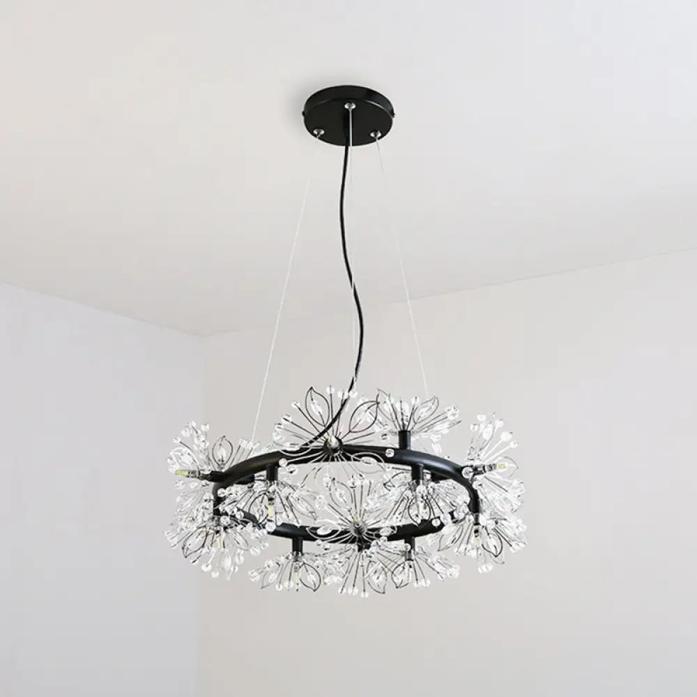 Modern Black Chandelier With 18-Bulb Lighting & Stylish Floral Crystal Bead Design