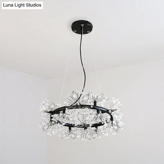 Stylish Black Chandelier With 18-Bulbs Modern Floral Crystal Bead Design - Hanging Lamp Kit