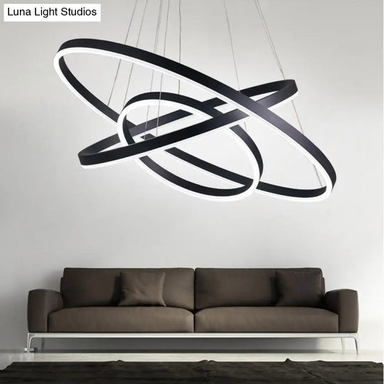 Modern Black Chandelier With Acrylic Shade - 1/2/3-Ring Living Room Ceiling Light In Warm/White