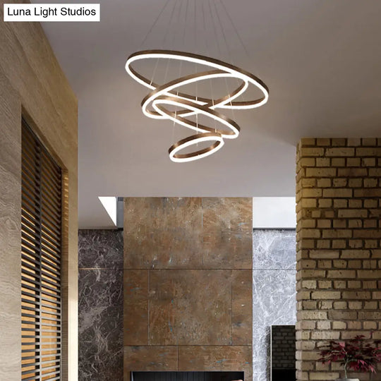 Modern Black Chandelier With Acrylic Shade - 1/2/3-Ring Living Room Ceiling Light In Warm/White