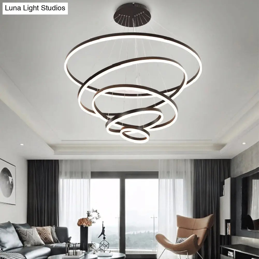 Modern Black Chandelier With Acrylic Shade - 1/2/3-Ring Living Room Ceiling Light In Warm/White