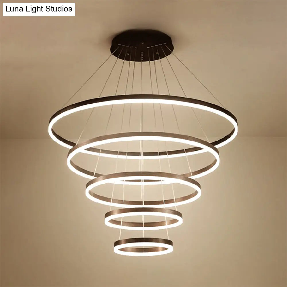 Modern Black Chandelier With Acrylic Shade - 1/2/3-Ring Living Room Ceiling Light In Warm/White