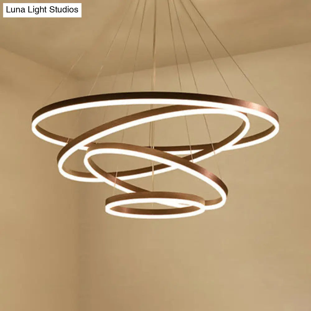 Modern Black Chandelier With Acrylic Shade - 1/2/3-Ring Living Room Ceiling Light In Warm/White