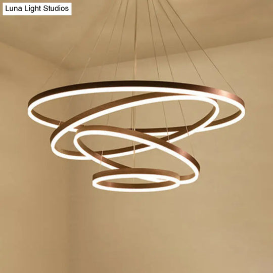 Modern Black Chandelier With Acrylic Shade - 1/2/3-Ring Living Room Ceiling Light In Warm/White