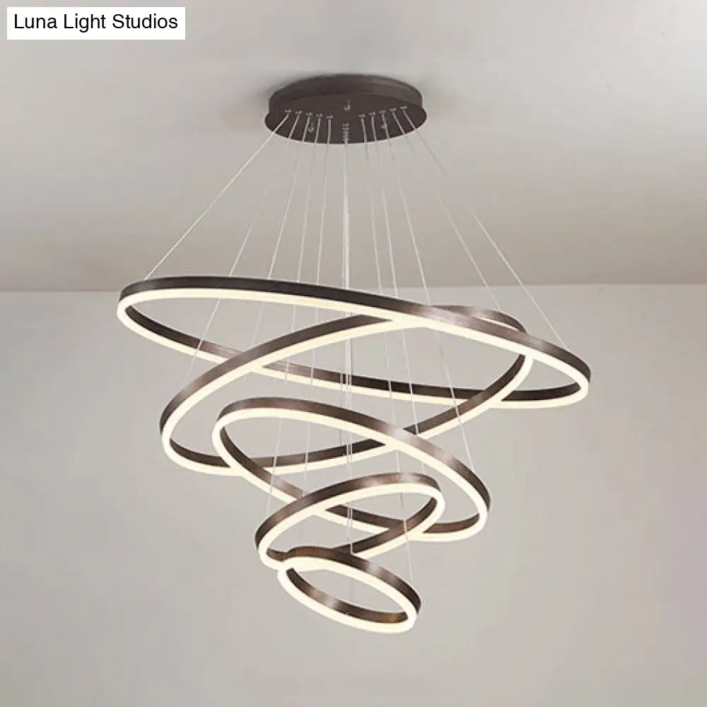 Modern Black Chandelier With Acrylic Shade - 1/2/3-Ring Living Room Ceiling Light In Warm/White