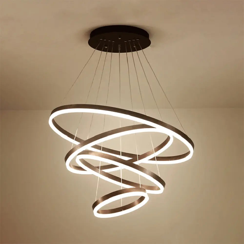 Modern Black Chandelier With Acrylic Shade - 1/2/3-Ring Living Room Ceiling Light In Warm/White /