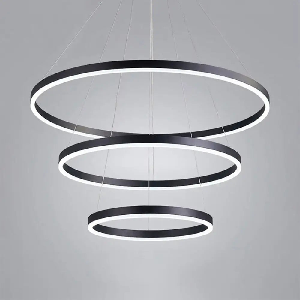 Modern Black Chandelier With Acrylic Shade - 1/2/3-Ring Living Room Ceiling Light In Warm/White /