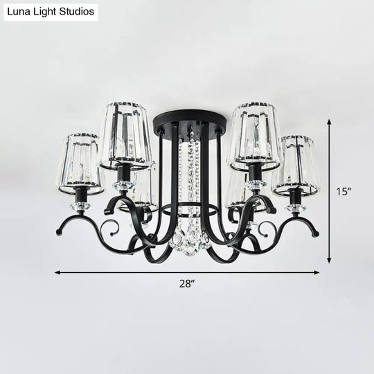 Modern Black Chandelier With Crystal Cone Shades - 3/7 Heads Dining Room Pendant Light Kit