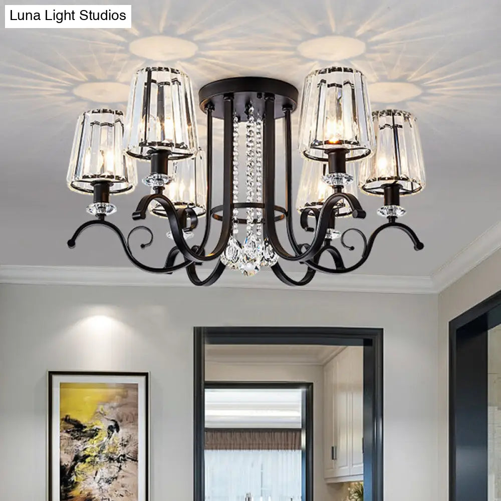 Modern Black Chandelier With Crystal Cone Shades - 3/7 Heads Dining Room Pendant Light Kit