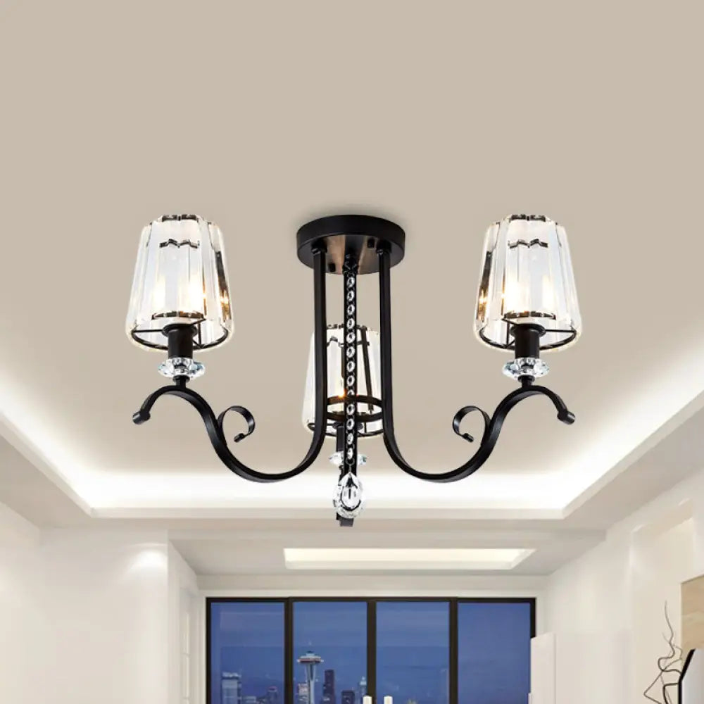 Modern Black Chandelier With Crystal Cone Shades - 3/7 Heads Dining Room Pendant Light Kit 3 /