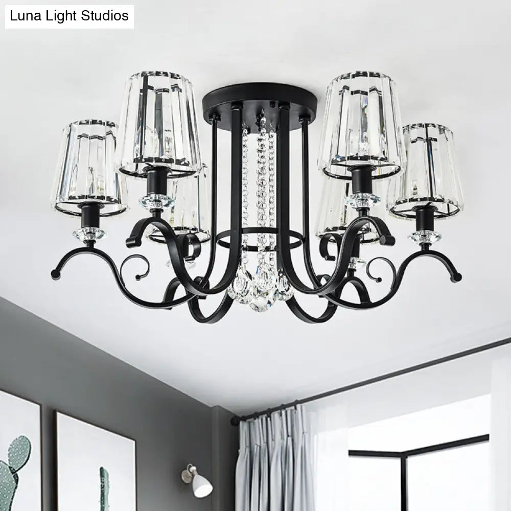 Modern Black Chandelier With Crystal Cone Shades - 3/7 Heads Dining Room Pendant Light Kit 7 /