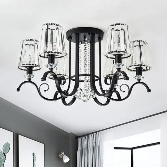 Modern Black Chandelier With Crystal Cone Shades - 3/7 Heads Dining Room Pendant Light Kit 7 /