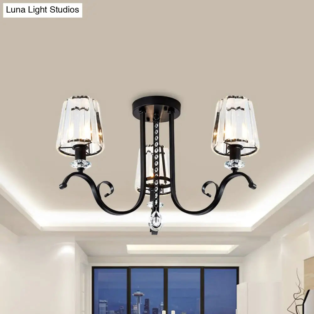 Modern Black Chandelier With Crystal Cone Shades - 3/7 Heads Dining Room Pendant Light Kit 3 /