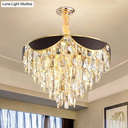 Modern Black Chandelier With Crystal Shades - 6-Head Dining Room Pendant Light Kit