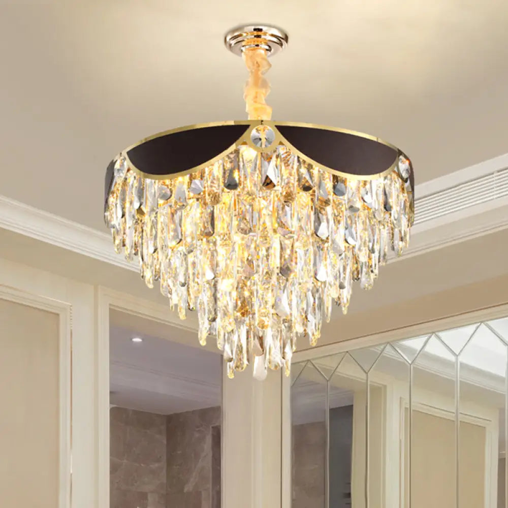 Modern Black Chandelier With Crystal Shades - 6-Head Dining Room Pendant Light Kit