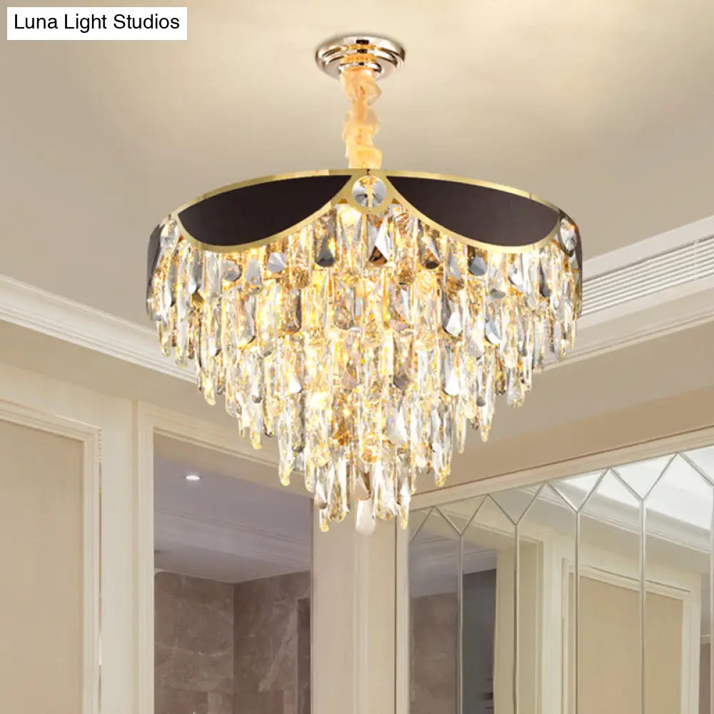 Modern Black Dining Room Pendant Chandelier With 6 Tapered Crystal Shades