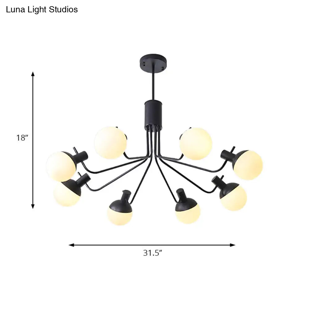 Modern Black Chandelier With Orb Shade - 6-Light Wrought Iron Pendant