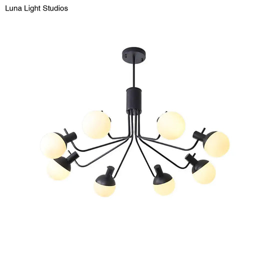 Modern Black Chandelier With Orb Shade - 6-Light Wrought Iron Pendant