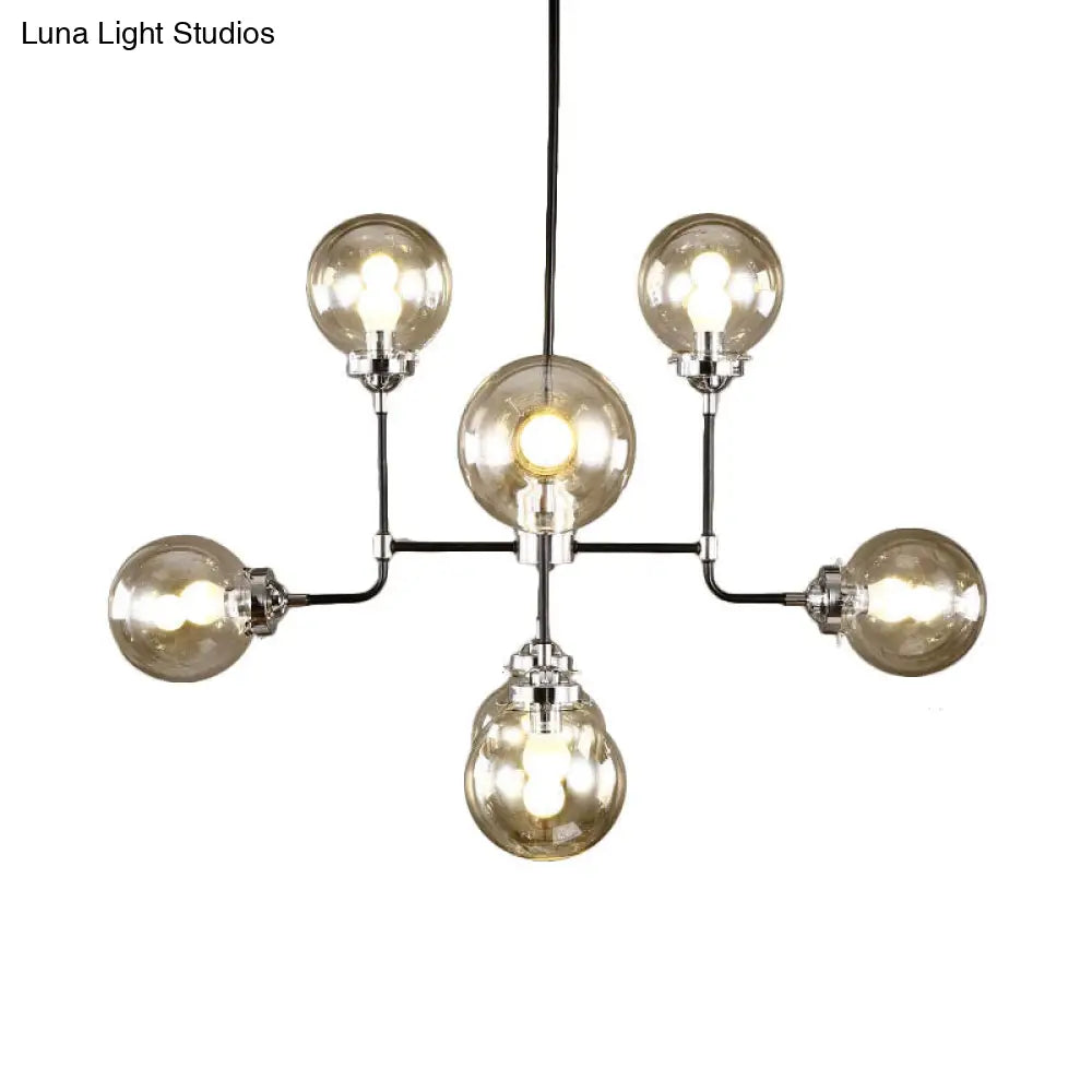 Industrial 8/9-Light Black/Chrome Clear Glass Globe Chandelier Pendant For Living Room