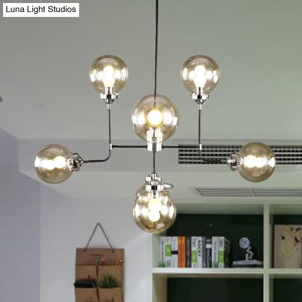 Modern Black Chrome Glass Globe Chandelier Pendant Light - Industrial Style 8/9 Lights For Living