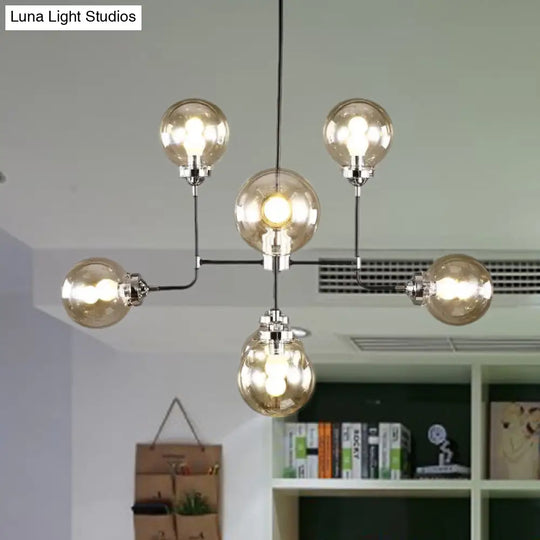 Modern Black Chrome Glass Globe Chandelier Pendant Light - Industrial Style 8/9 Lights For Living