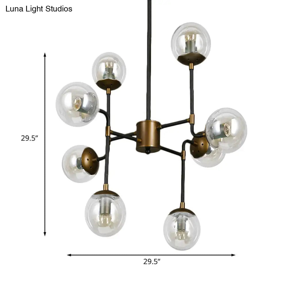 Modern Black Chrome Glass Globe Chandelier Pendant Light - Industrial Style 8/9 Lights For Living