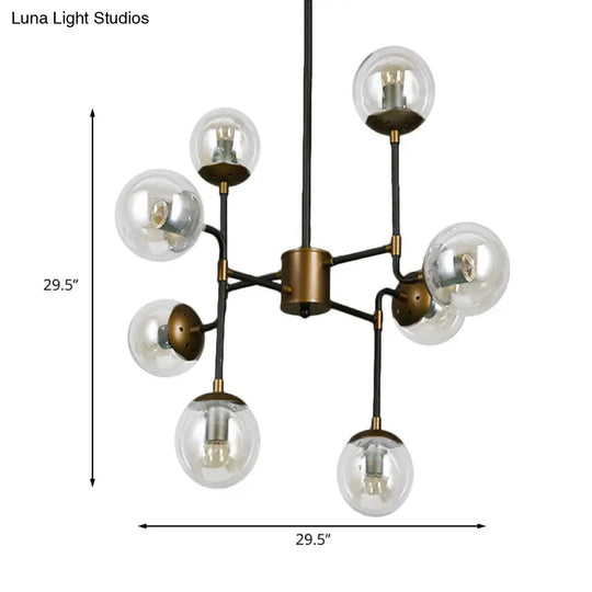 Modern Black Chrome Glass Globe Chandelier Pendant Light - Industrial Style 8/9 Lights For Living