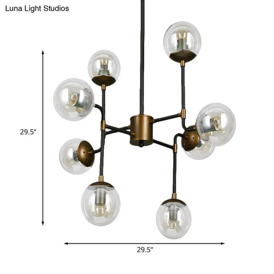 Industrial 8/9-Light Black/Chrome Clear Glass Globe Chandelier Pendant For Living Room