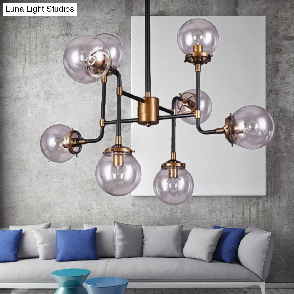 Industrial 8/9-Light Black/Chrome Clear Glass Globe Chandelier Pendant For Living Room 8 / Black