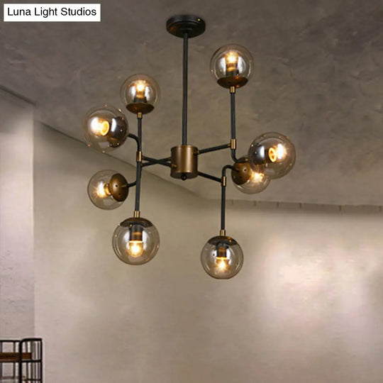 Modern Black Chrome Glass Globe Chandelier Pendant Light - Industrial Style 8/9 Lights For Living