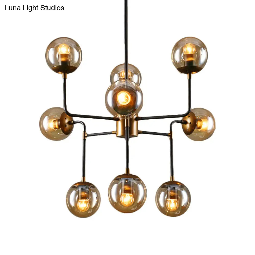 Industrial 8/9-Light Black/Chrome Clear Glass Globe Chandelier Pendant For Living Room