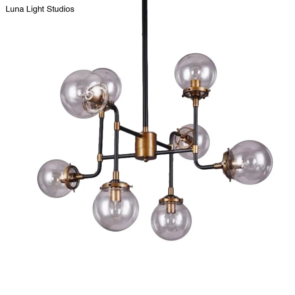 Modern Black Chrome Glass Globe Chandelier Pendant Light - Industrial Style 8/9 Lights For Living