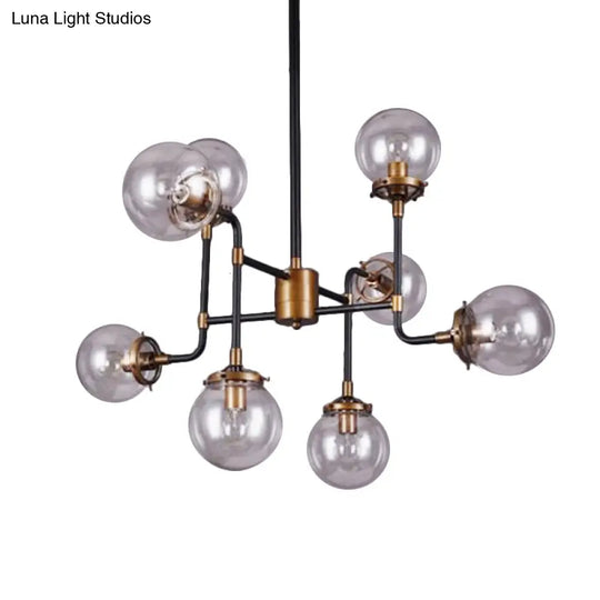 Modern Black Chrome Glass Globe Chandelier Pendant Light - Industrial Style 8/9 Lights For Living