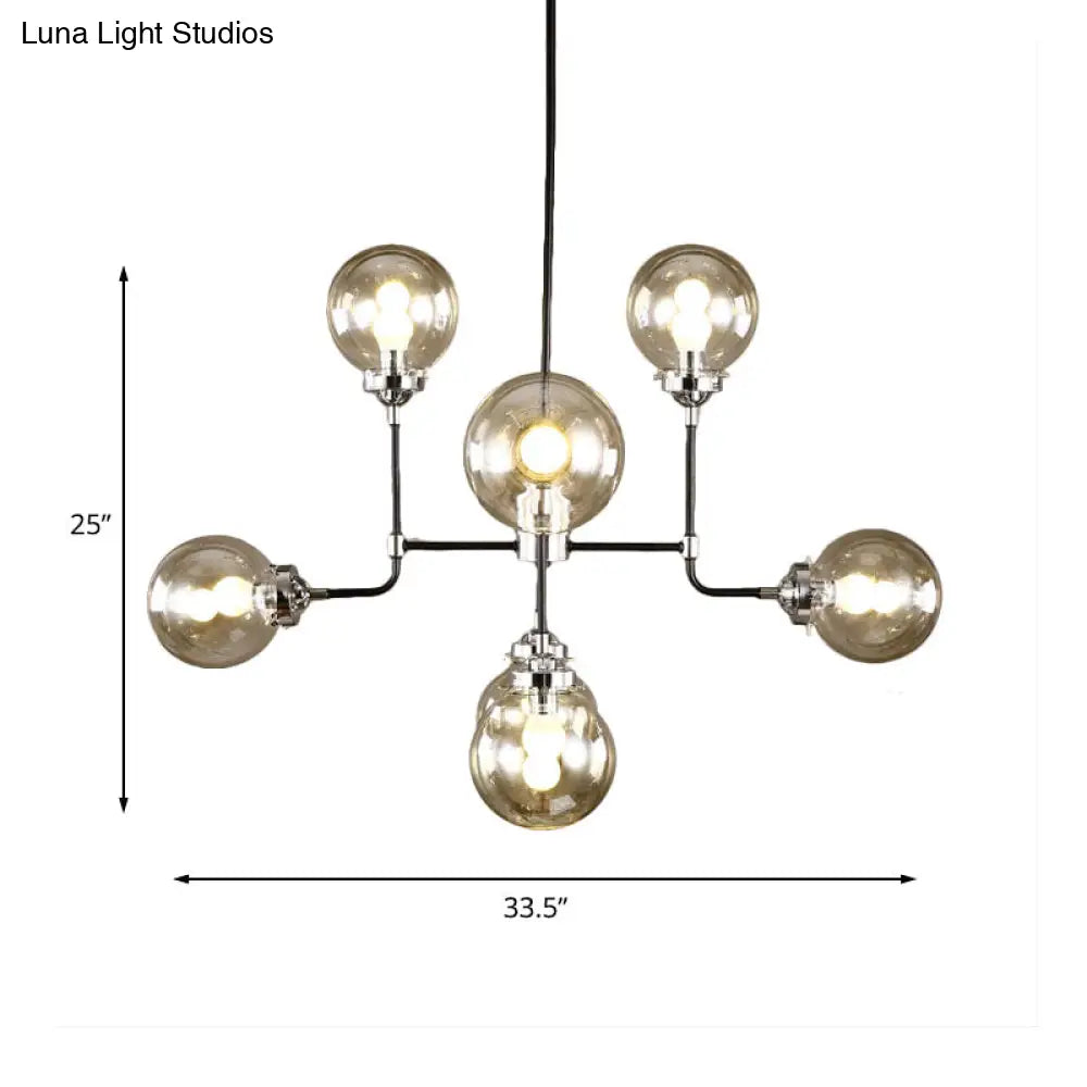 Modern Black Chrome Glass Globe Chandelier Pendant Light - Industrial Style 8/9 Lights For Living