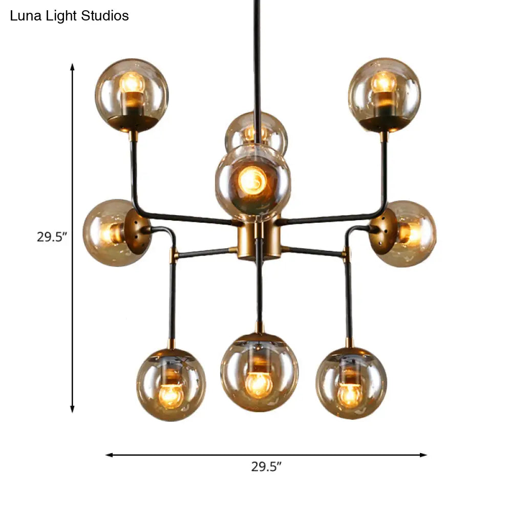 Modern Black Chrome Glass Globe Chandelier Pendant Light - Industrial Style 8/9 Lights For Living